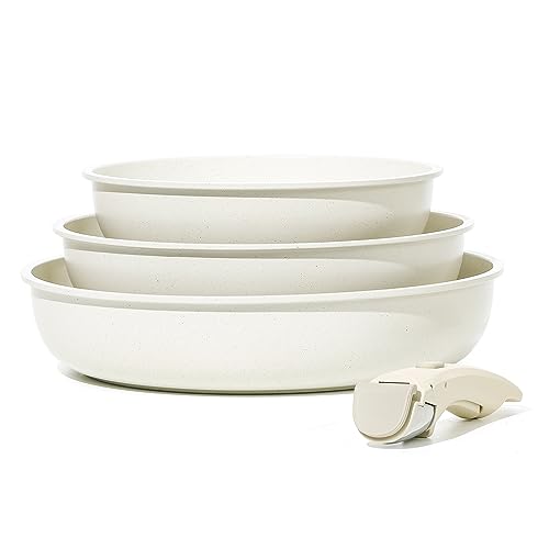 carote pfannen-set 4 tlg, bratpfannen set 22/26/30cm, antihaft, induktionsfein, weiß