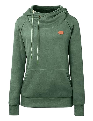 cassiecy damen hoodie winter langarm stehkragen kapuzenpulli grün, l