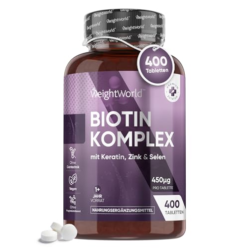 Entdecken Sie den Biotin Komplex mit Keratin, Selen und Zink fr gesundes Haar, schne Haut und starke Ngel. 400 vegane Tabletten  ber 1 Jahr Vorrat!