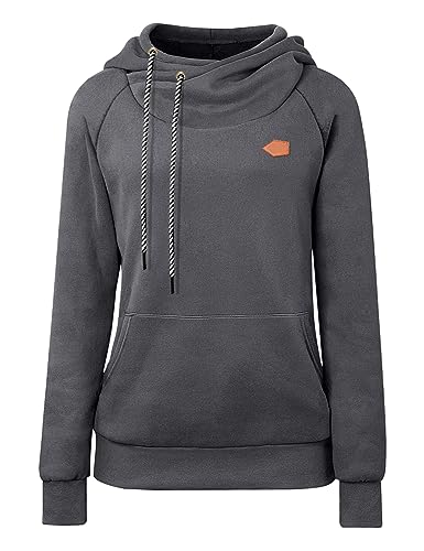 cassiecy hoodie damen winter langarm kapuzenpullover casual dunkelgrau, l