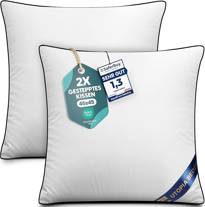 Utopia Bedding 2er Set Kissen 45x45 cm, Füllung für Bett und Sofa, Dekokissen