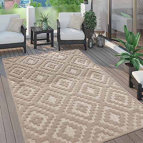 paco home outdoor teppich wetterfest anthrazit 80x150 cm boho skandi-design für balkon garten wohnzimmer küche