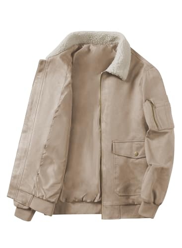 Meilicloth Herren Wildlederjacke, warme Fleecejacke für Winter, Freizeit und Outdoor, Übergangsjacke, Khaki, Größe L