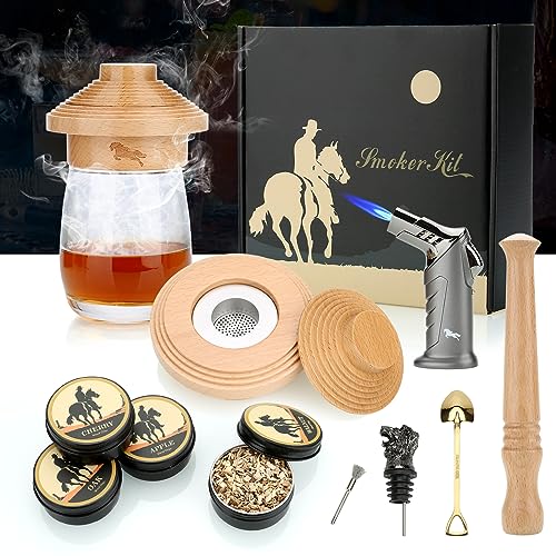 cocktail smoker kit mit flambierbrenner, 4 geschmacksrichtungen, zubehör, whiskey drinks