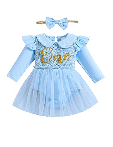 borlai baby mädchen kleid erster geburtstag langarm spitzen rüsche tutu strampler mit stirnband