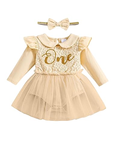 borlai baby mädchen kleid erster geburtstag langarm rüsche tüllpartykleid mit stirnband