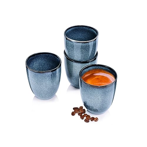 sänger tasse ohne henkel 4 tlg set blau, steingut kaffeebecher 180 ml für 4 personen