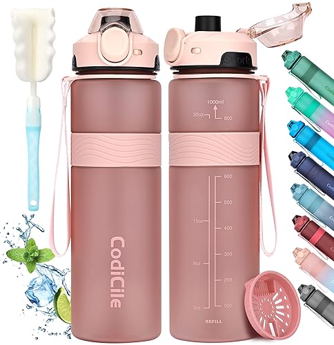codiCile 1 liter trinkflasche auslaufsicher bpa-frei für sport und reisen rosegold