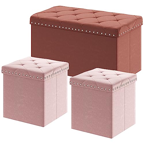 yitahome sitzbank faltbar mit stauraum 76x38x40cm rosa samt hocker würfel 2er set