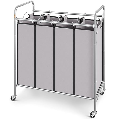 vevor wäschesortierwagen 4 fächer, wäschesammler mit abschließbaren rädern, rollender wäschekorb