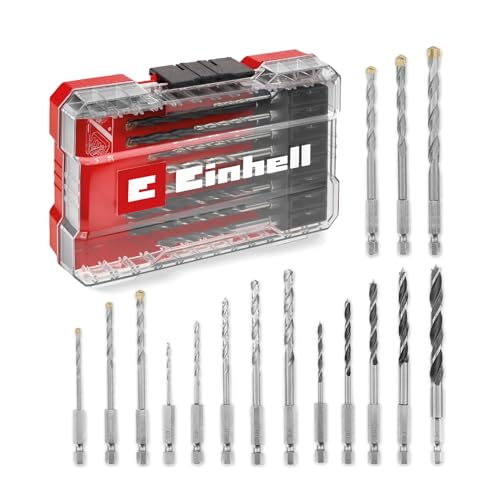 einhell-case komplettset für holz metall stein, 16-tlg bohrer-set