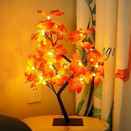 Lotvic 24 LEDs Baum Licht Ahornblatt, USB Tischlampe Warmweiß, Herbstdekoration für Erntedankfest, Weihnachten, Ostern