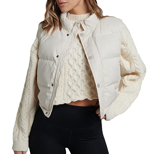kukeyiee damen winter crop weste ärmellos mit reißverschluss stehkragen weiß-1 XL