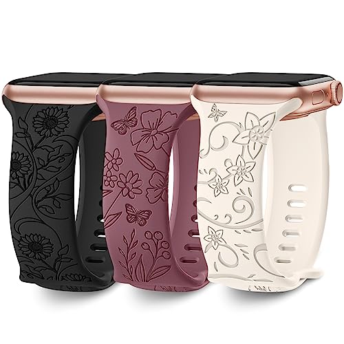 amsky armband 3 Stück floral graviert kompatibel mit apple watch 38-49mm damen