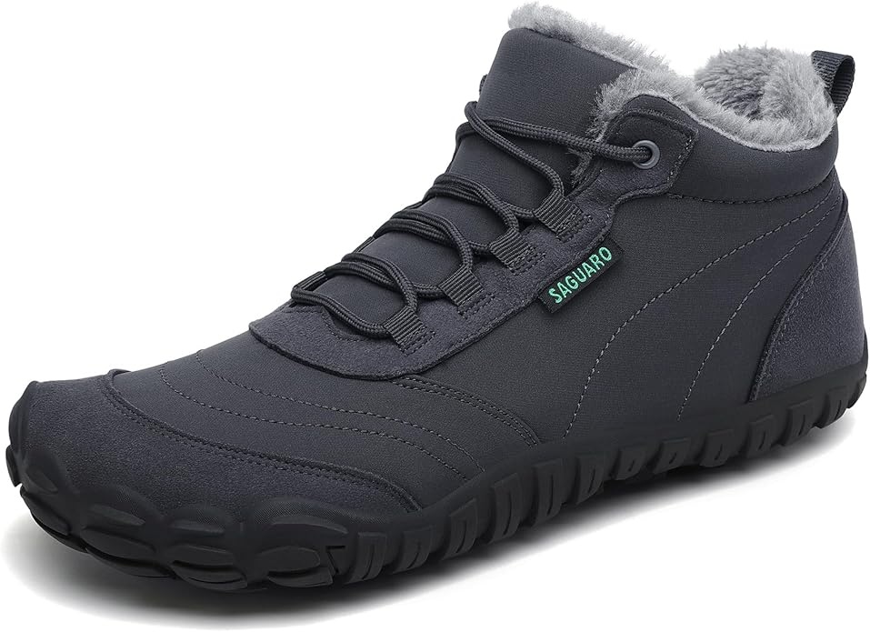Barfußschuhe Winter Herren Damen Gefüttert Wasserabweisend Dunkelgrau EU 46