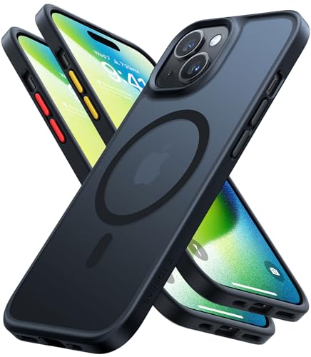 torras guardian mag hülle für iphone 15 mit magsafe, dünn, schwarz, schutz