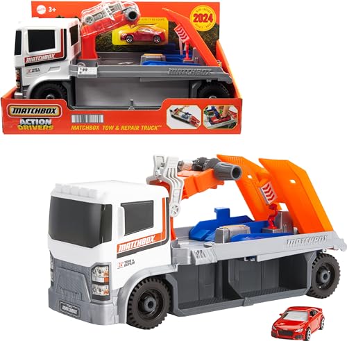 matchbox spielzeugauto set, action drivers abschlepp- und reparaturfahrzeug, audi tt rs, 1:64