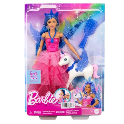 barbie einhornpuppe mit pinkfarbenem kleid und abnehmbaren saphirflügeln, hr16