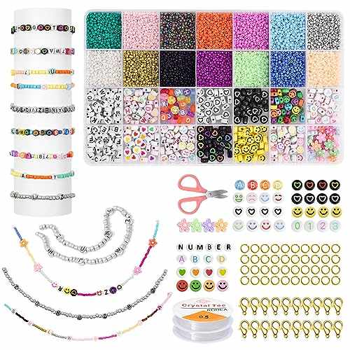 auauy 7280pcs bunte glasperlen set zum selber machen, perlen zum auffädeln, geschenkidee
