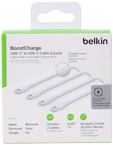 belkin boostcharge usb-c charging cable 2 pack für iphone 16 samsung galaxy s24 weiß