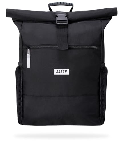 AARON Rolltop Rucksack wasserdicht Schwarz Damen Herren recyceltes PET