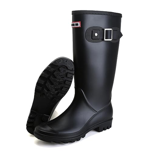 jesindr damen gummistiefel schwarz, halbhoch, rutschfest, atmungsaktiv, größe 38 eu