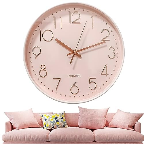 Chedin 30cm Runde Wanduhr Lautlos Modern Quarz (Rosa/Rosgold)