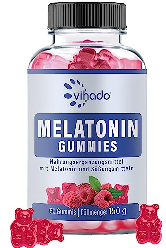 Vihado melatonin gummies hochdosiert, vegan, ohne Zucker, mit vitamin D3, K2, 60 Gummis