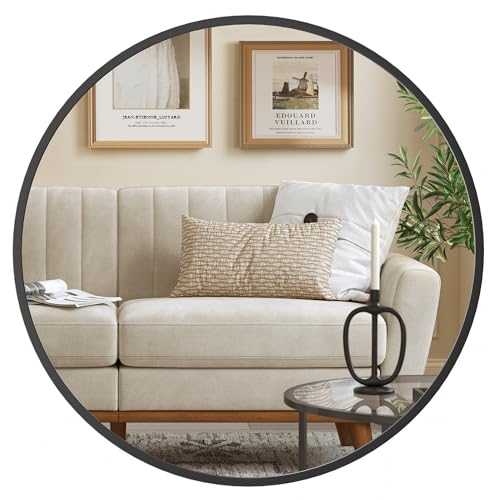 songmics runder badezimmerspiegel 40,7 cm metallrahmen tintenschwarz für bad wohnzimmer schlafzimmer