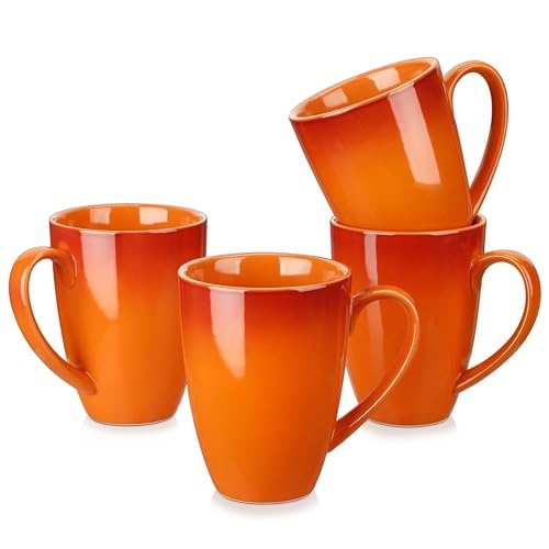 Kaffeebecher Set 4-teilig, LOVECASA Kaffeetassen aus Steinzeug 550ml, orange Farbverlauf