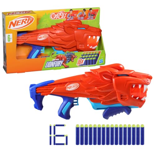 nerf junior wild lionfury dart-blaster, 16 elite darts, lionen-spielzeug, outdoor spielzeug