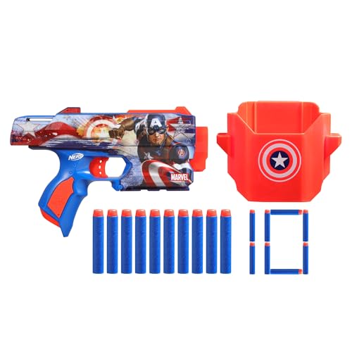 nerf marvel captain america dart-blaster mit 10 schaumstoff-darts und holster