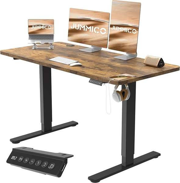 jummico höhenverstellbarer schreibtisch elektrisch, ergonomischer steh-sitz tisch 120 x 60 cm, braun