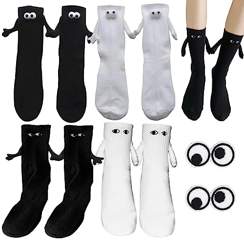 Produktbild: lustige magnetische socken 4 paar mit 3d puppen und cartoon augen, unisex