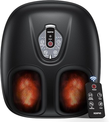 RENPHO Tragbar Fußmassagegerät mit Wärme, Fussmassagegerät Elektrisch, 3D Kneten, Rollen und Luftkompression, 3 Intensität für müde Muskeln und Fußsohlen, Vatertagsgeschenk für Papa,Schwarz