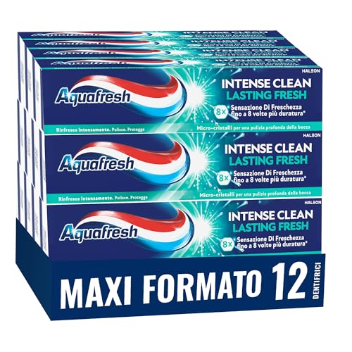 Produktbild: aquafresh intense clean zahnpasta 12 x 75 ml, tiefenreinigung, lange frischhaltung