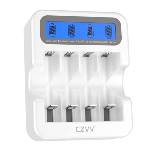 Wiederaufladbares 4-Slot-Lithium-Batterieladegerät AA AAA mit LCD, Typ C, Weiß