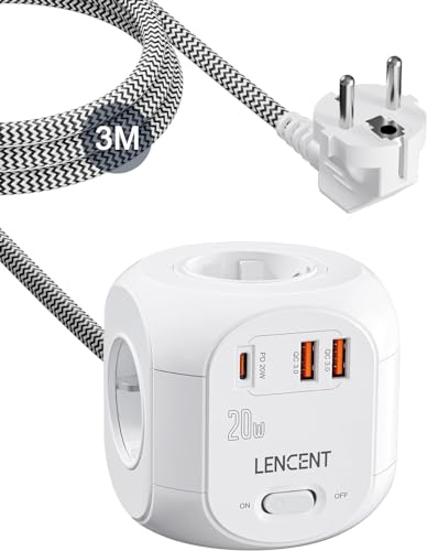 lencent 4-fach steckdosenleiste 7 in 1 mit pd20w schnellladung 3m