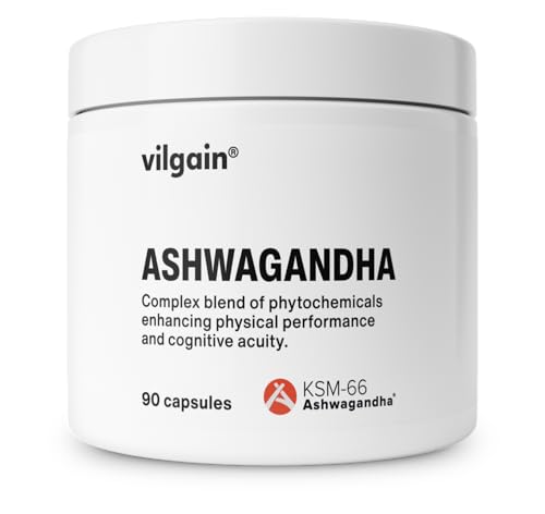 Ashwagandha KSM-66 von vilgain, anti-stress, gedächtnis- und leistungsunterstützend, 90 kapseln