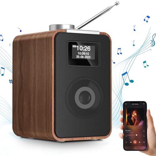 dab plus radio mit bluetooth, fernbedienung, holz, radiowecker mit usb/aux