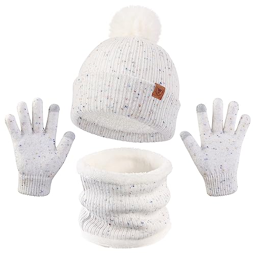 ozero wintermütze und handschuhe schal set fleece für kinder weiß