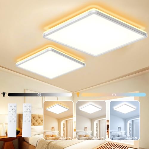 NEEMOSI 24W LED Deckenlampe, dimmbar 3000K-6500K, flach, quadratisch, Fernbedienung, 29cm für Wohnzimmer, Schlafzimmer, Küche