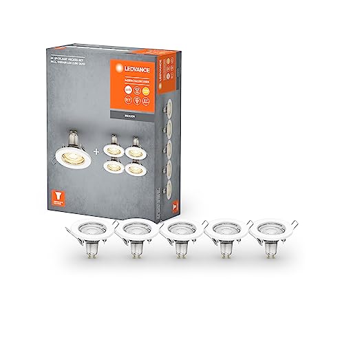 ledvance spot einbauleuchten 5er-pack mit 5x gu10-osram leuchtmittel 2,6w weiß metallisches gehäuse