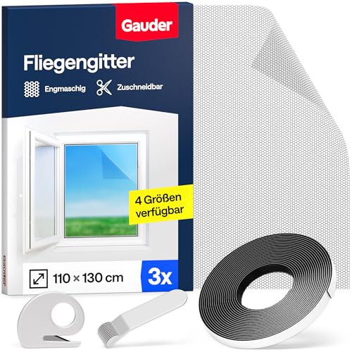 Produktbild: fliegengitter für fenster von GAUDER - insektenschutz ohne bohren, klettband, 3er set, schwarz, 110 x 130 cm