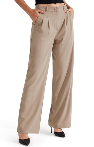 libin damen hosen weit geschnitten hoch tailliert business freizeithose khaki 04