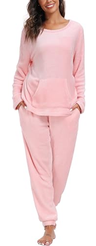Vlazom Damen Flanell Schlafanzug Zweiteiler Winter Pyjama Set Lang