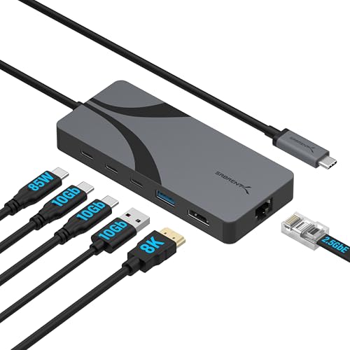 sabrent usb4 hub 3x usb-c 10gbps 85w pd 3.0 usb-a 10gbps hdmi 2.1 rj45 2,5gbe