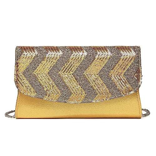 miss lulu clutch damen, glänzende pailletten, vintage-streifenmuster, crossbody tasche