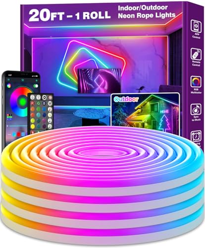 ailbton neon led strip 6m, rgb flexible lichtschlauch, ip65 wasserfest, app remote, musik synchron