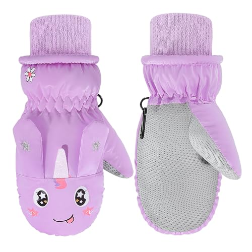 MoKo winterhandschuhe kinder, winddicht wasserdicht fäustlinge für outdoor 5-10 jahre, taro lila